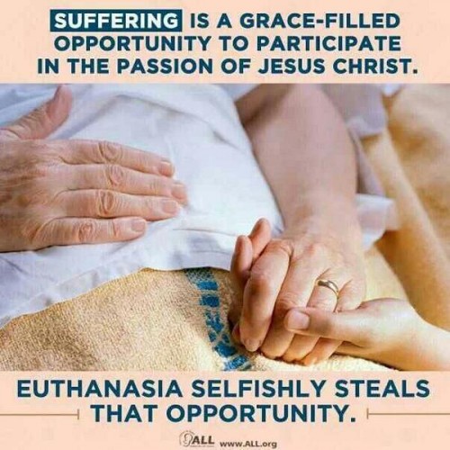 Suffering is a grace-filled opportunity to participate in the passion of Jesus Christ. Euthanasia selfishly steals that opportunity.