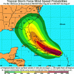 Irene's projected track as of 8 AM CDT. Click image for latest NWS updates