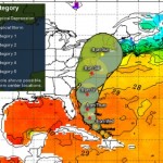 Track via NWS, ocean temperatures via NOAA, graphics DemFromCT. Click image for latest on Irene