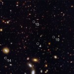 Dwarf Galaxies 9 billion light-years away in near infrared. Image courtesy NASA/ESA