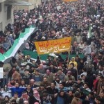 Activists published photos purportedly showing a mass protest in the city of Hama. Image courtesy BBC