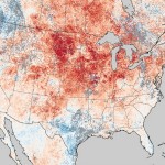 A huge, lingering ridge of high pressure over the eastern half of the United States brought summer-like temperatures to North America in March 2012.. Imag courtesy NASA/EO.