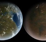 The great drying: Mars as it may have appeared billions of years ago on the left and Mars as it appears today far right