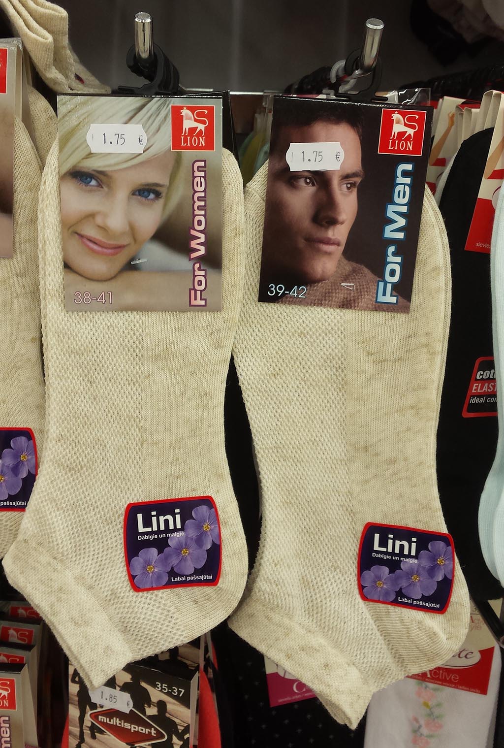 Identical socks, different packaging.