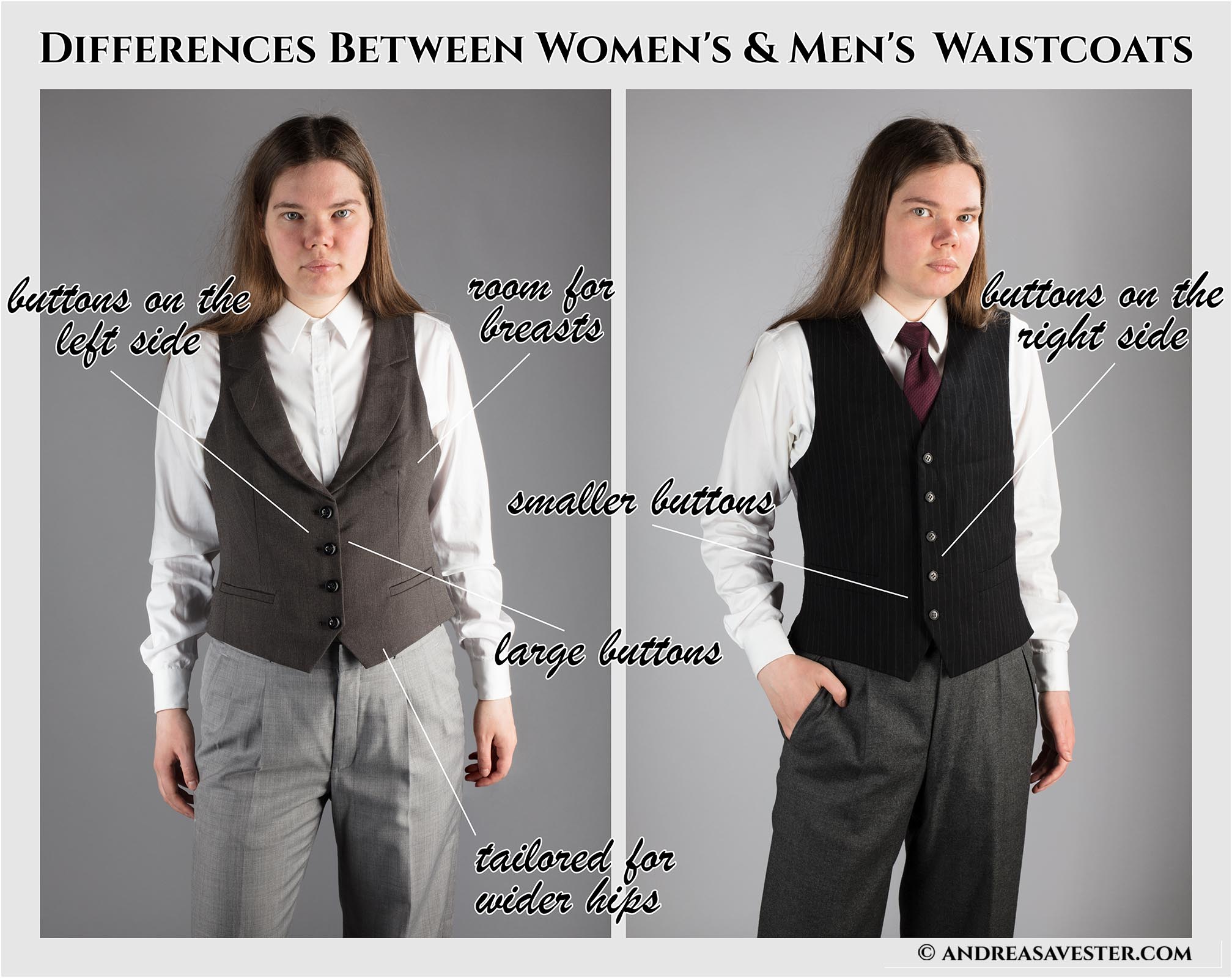 Differences between women’s and men’s waistcoats.