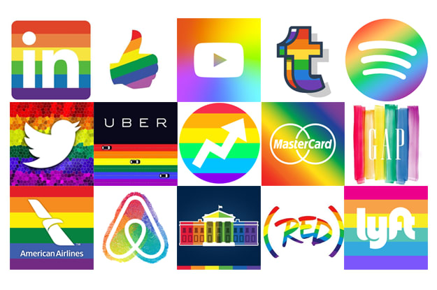 Rainbow versions of 15 corporate logos 