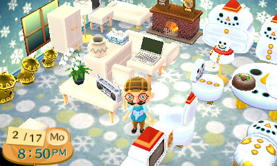 A room decorated with snowman-themed furniture, as well as white furniture from the "simple" set