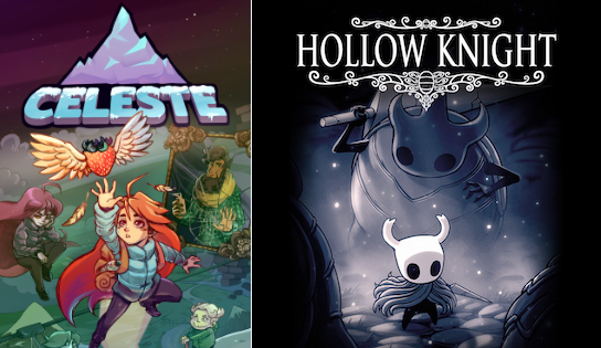 box art for celeste and hollow knight