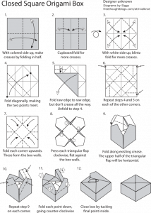 Closed square origami box