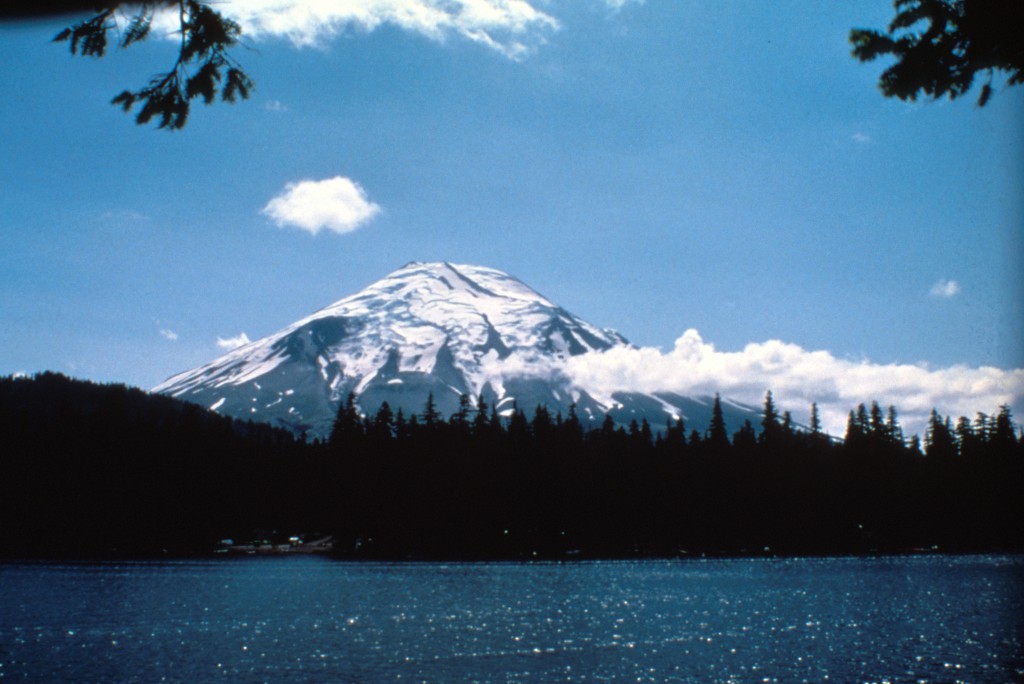 Mount St. Helens from Spirit Lake. Skamania County, Washington. August, 1975.