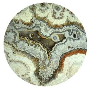 Image shows a sandstone coaster that looks like a slice of geode. Colors are tan, brown, gray, and white.