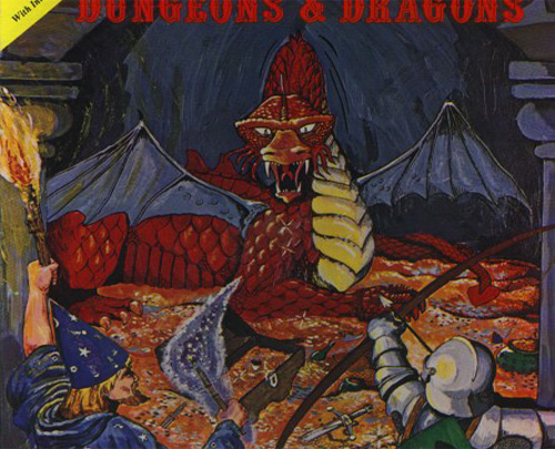 cover of old dungeons & dragons book, features an archer, a wizard, and a dragon