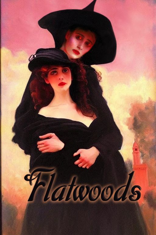 fake spooky-romantic book cover for "Flatwoods"