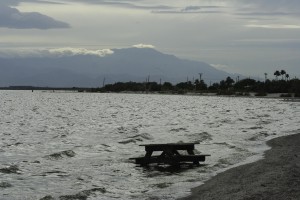 The Salton Sea with Mount San Jacinto in the background