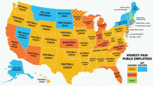 Map by state of highest paid public employees in US