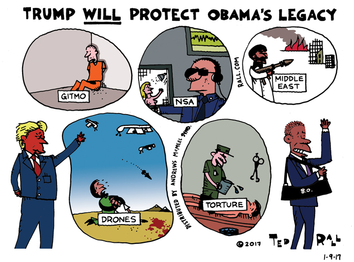 Democrats worry that Donald Trump will trash Barack Obama's key achievements, like Obamacare. However, Obama's aggressive foreign policy agenda is safe, and may be expanded, under Trump.