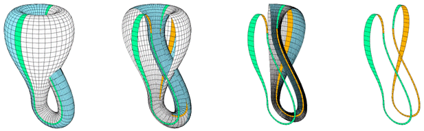 A Klein bottle is a 3d solid made of mobius strips
