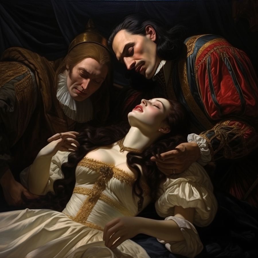 Midjourney AI and mjr: "an unpublished artwork by Roberto Ferri, 'the death of a vampire."